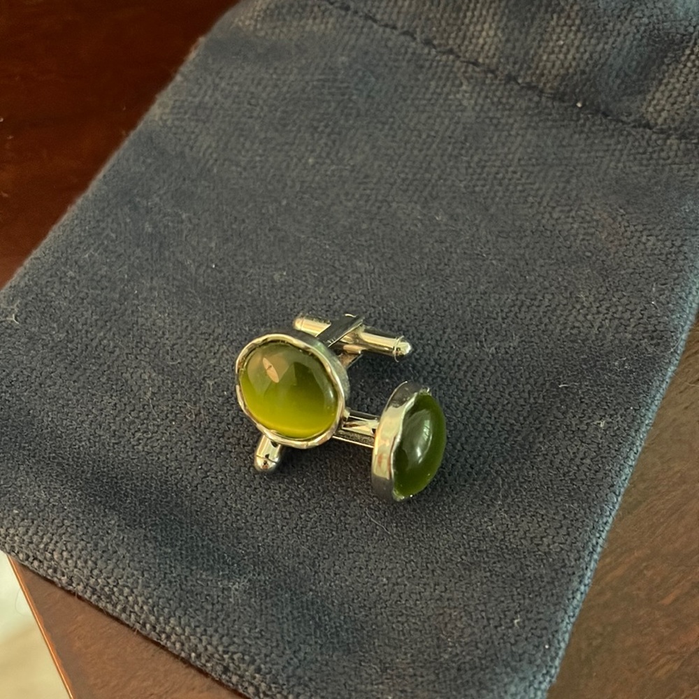 vintage “emerald green” and silver cuff links